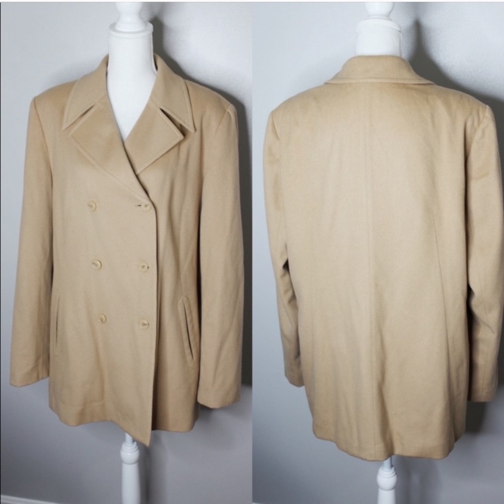 Tall Girl camel colored wool blend pea coat